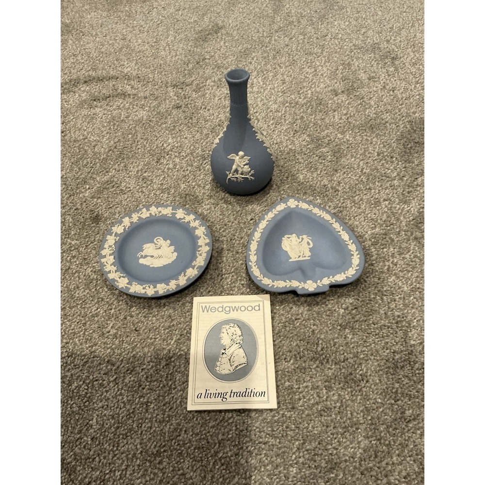 Wedgwood Jasperware Chariot of Dawn, Spade 3 Dancing Muses , Cupid Cherub Vase